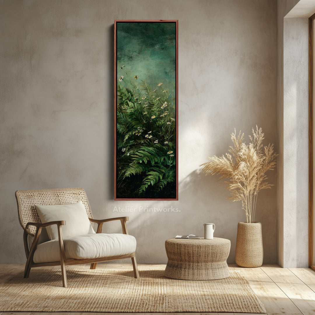 Dark Green Botanical Tall Framed Canvas – Vertical Wall Decor