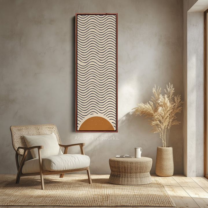 Art mural sur toile encadrée longue Minimaliste Vagues du lever de soleil pour couloir ou espace de méditation