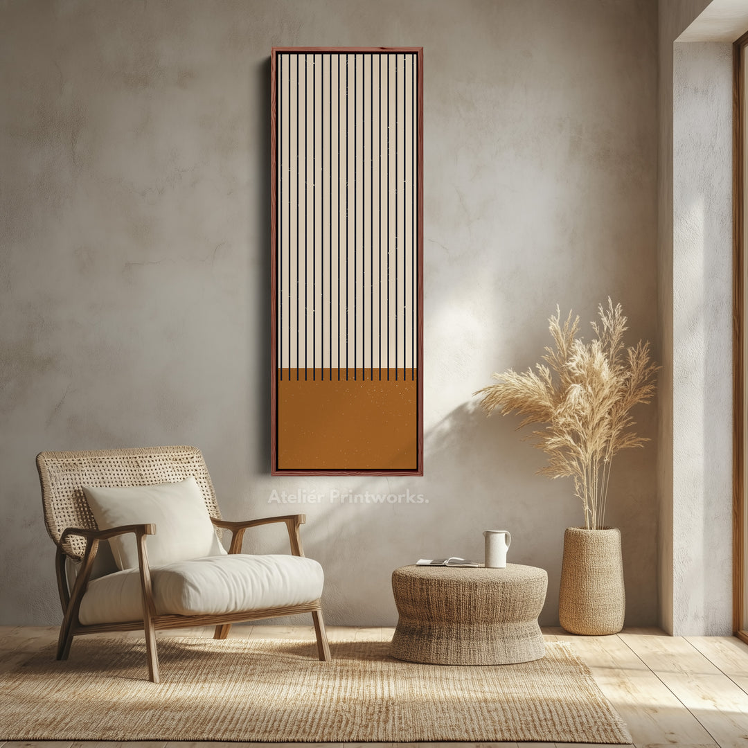 Minimalist Sun and Stripes Narrow Vertical Canvas Wall Art for Entryway or Bedroom