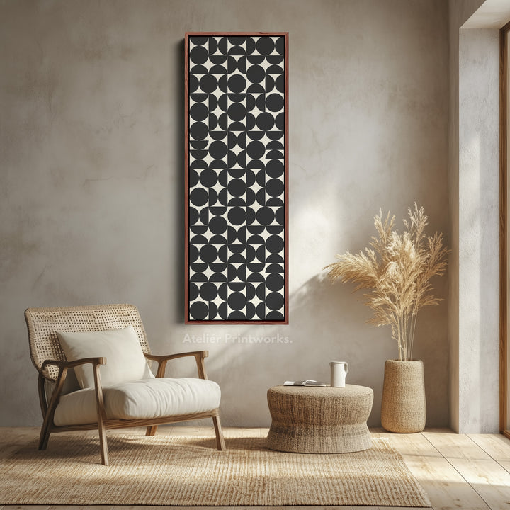 Retro Circle Grid Long Vertical Framed Canvas for Modern Living Room or Hallway