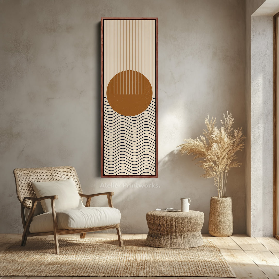 Lever de soleil sur les vagues Toile murale verticale minimaliste pour chambre ou espace de méditation