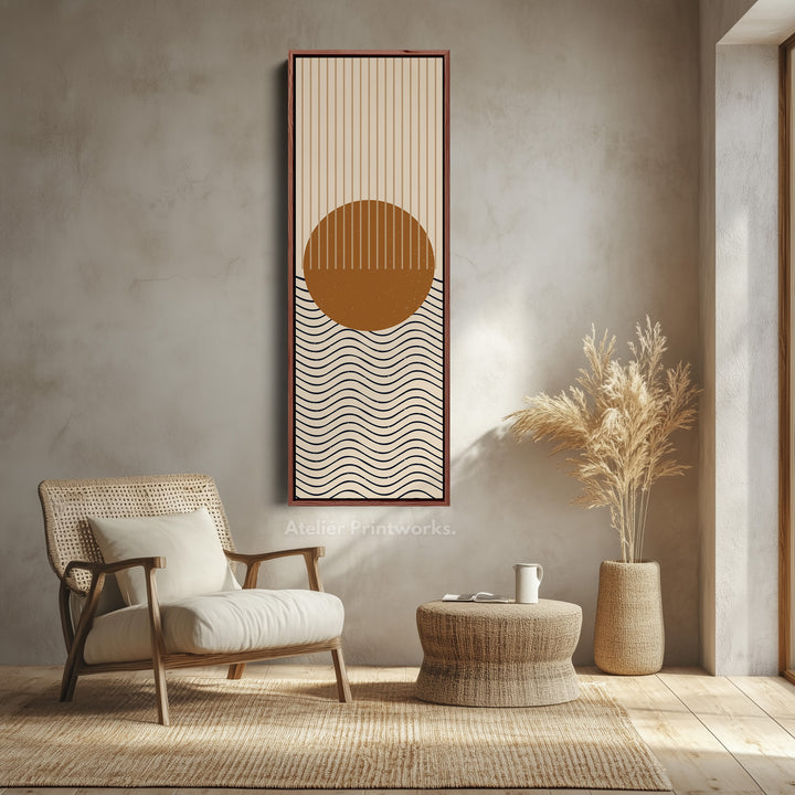 Lever de soleil sur les vagues Toile murale verticale minimaliste pour chambre ou espace de méditation