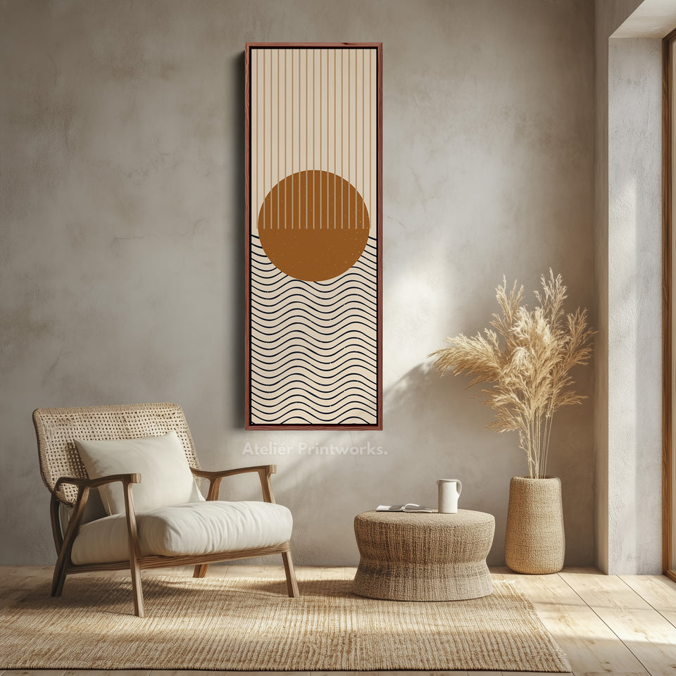 Sunrise Over Waves Minimalist Vertical Wall Canvas for Bedroom or Meditation Space