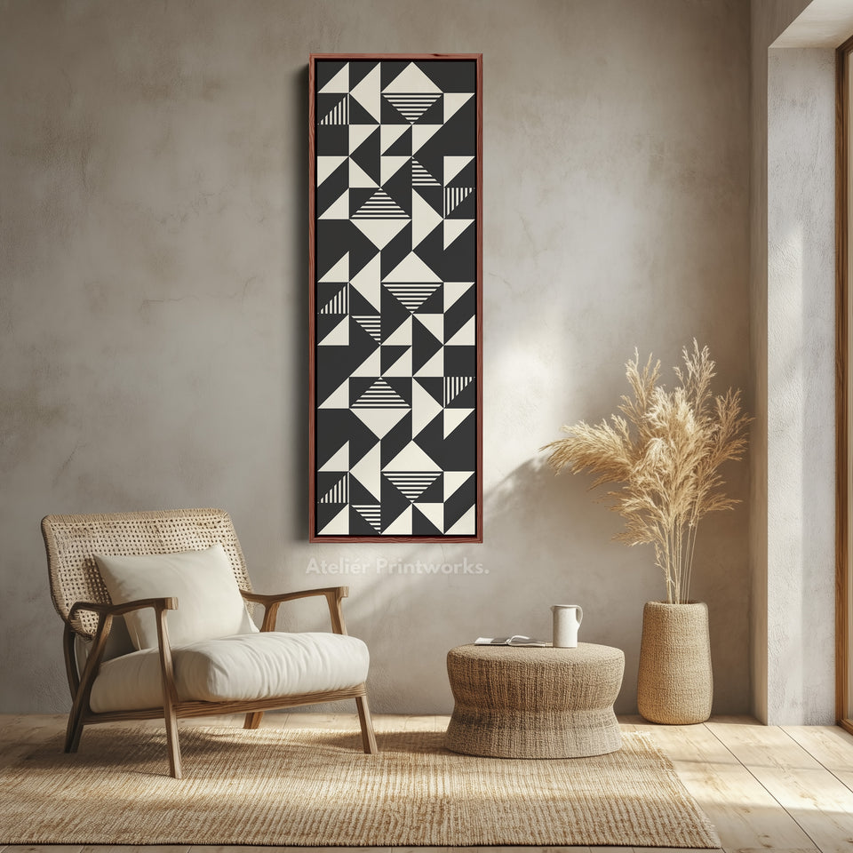 Abstract Triangles Tall Vertical Canvas Wall Art for Bedroom or Office Space