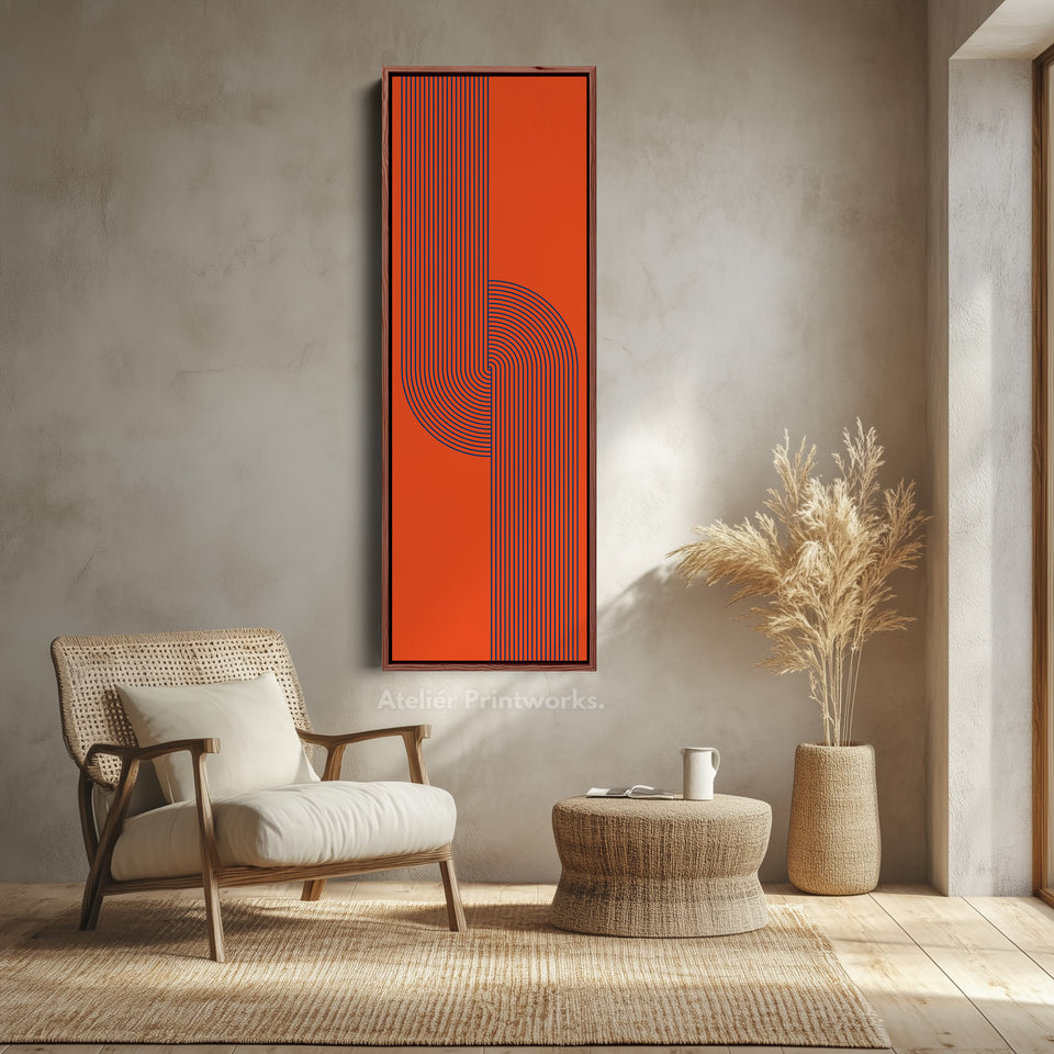 Retro Red and Blue Lines Long Vertical Canvas Wall Art for Living Room or Studio