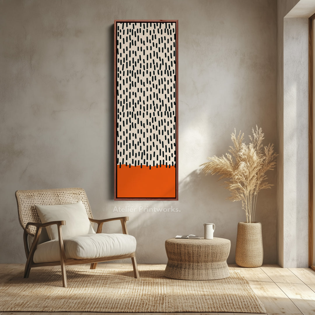 Retro Curved Lines Mustard Vertical Framed Canvas Wall Art for Living Room or Hallway