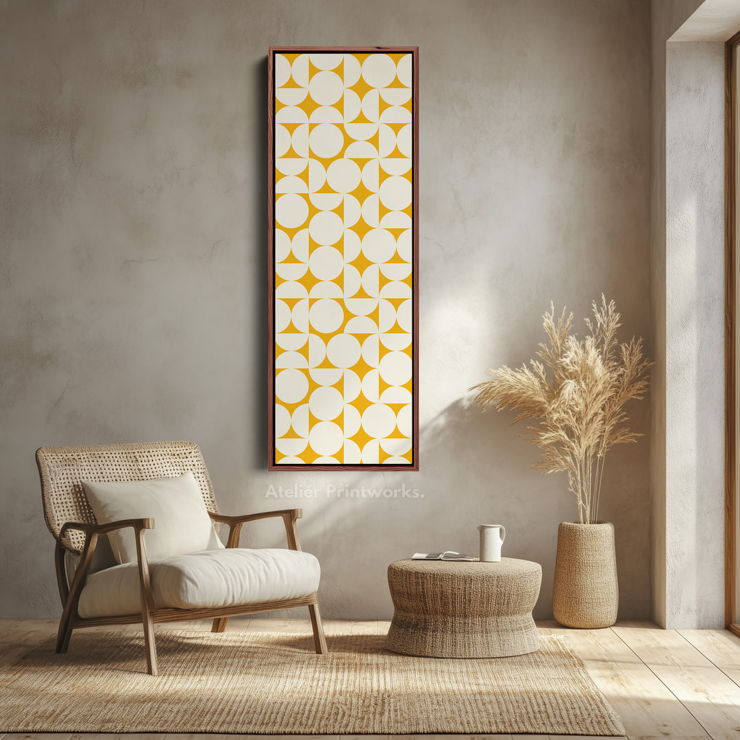 Geometric Mustard Circles Vertical Framed Canvas Wall Art for Living Room or Office
