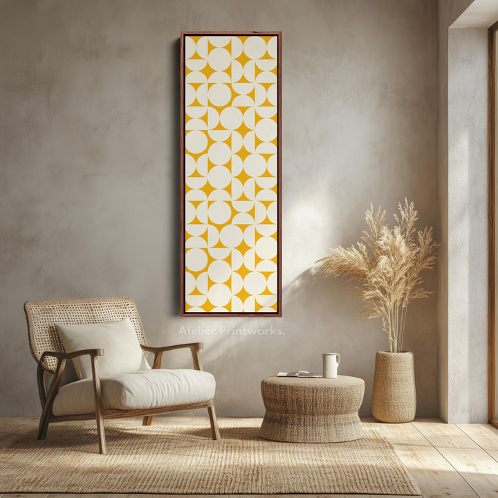 Geometric Mustard Circles Vertical Framed Canvas Wall Art for Living Room or Office