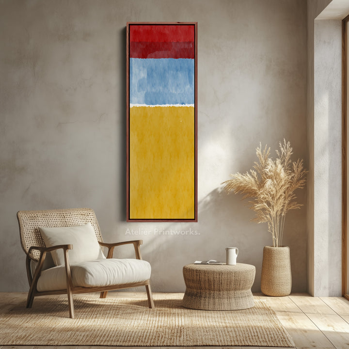 Modern Color Block Red and Yellow Vertical Framed Canvas Wall Art for Office or Hallway