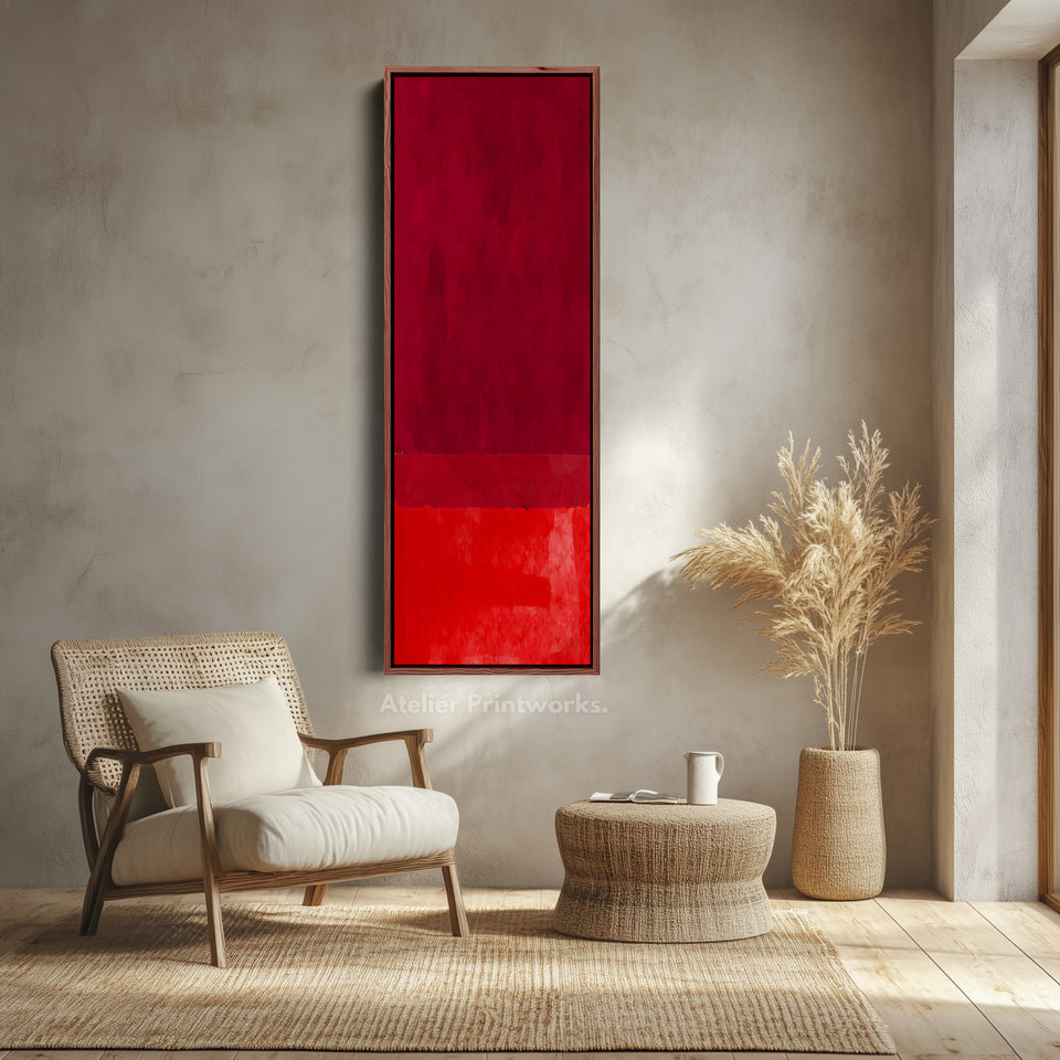 Deep Red Abstract Vertical Framed Canvas Wall Art for Bedroom or Study