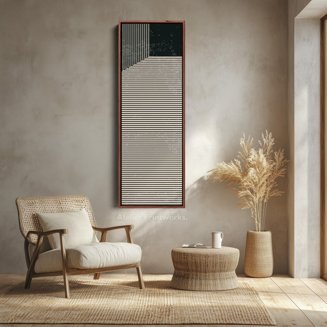 Toile encadrée verticale abstraite à rayures pour coin, décoration murale pour chambre ou bureau