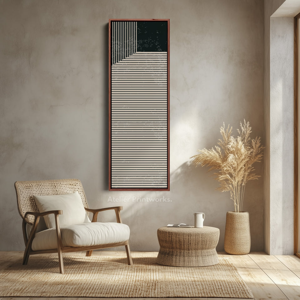 Abstract Striped Corner Vertical Framed Canvas Wall Art for Bedroom or Office