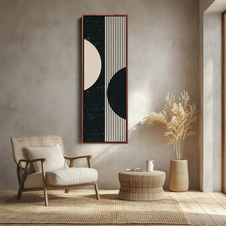 Split Circle Minimalist Vertical Framed Canvas Wall Art for Hallway or Office