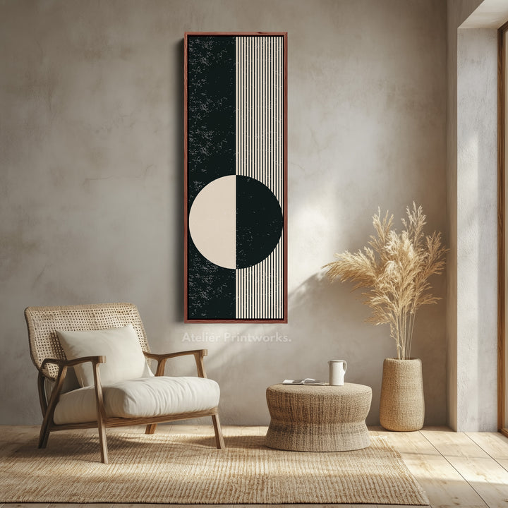 Art mural en toile encadrée verticale abstraite Chevron Sun pour couloir ou chambre