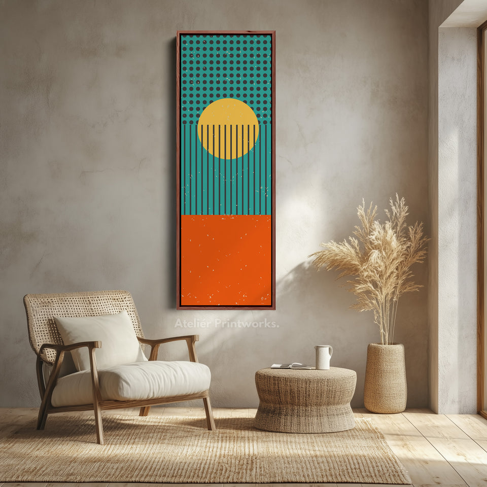 Retro Waves Sun Vertical Framed Canvas Wall Art for Living Room or Office