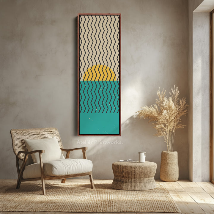 Minimalist Circle Geometry Vertical Framed Canvas Wall Art for Bedroom or Studio