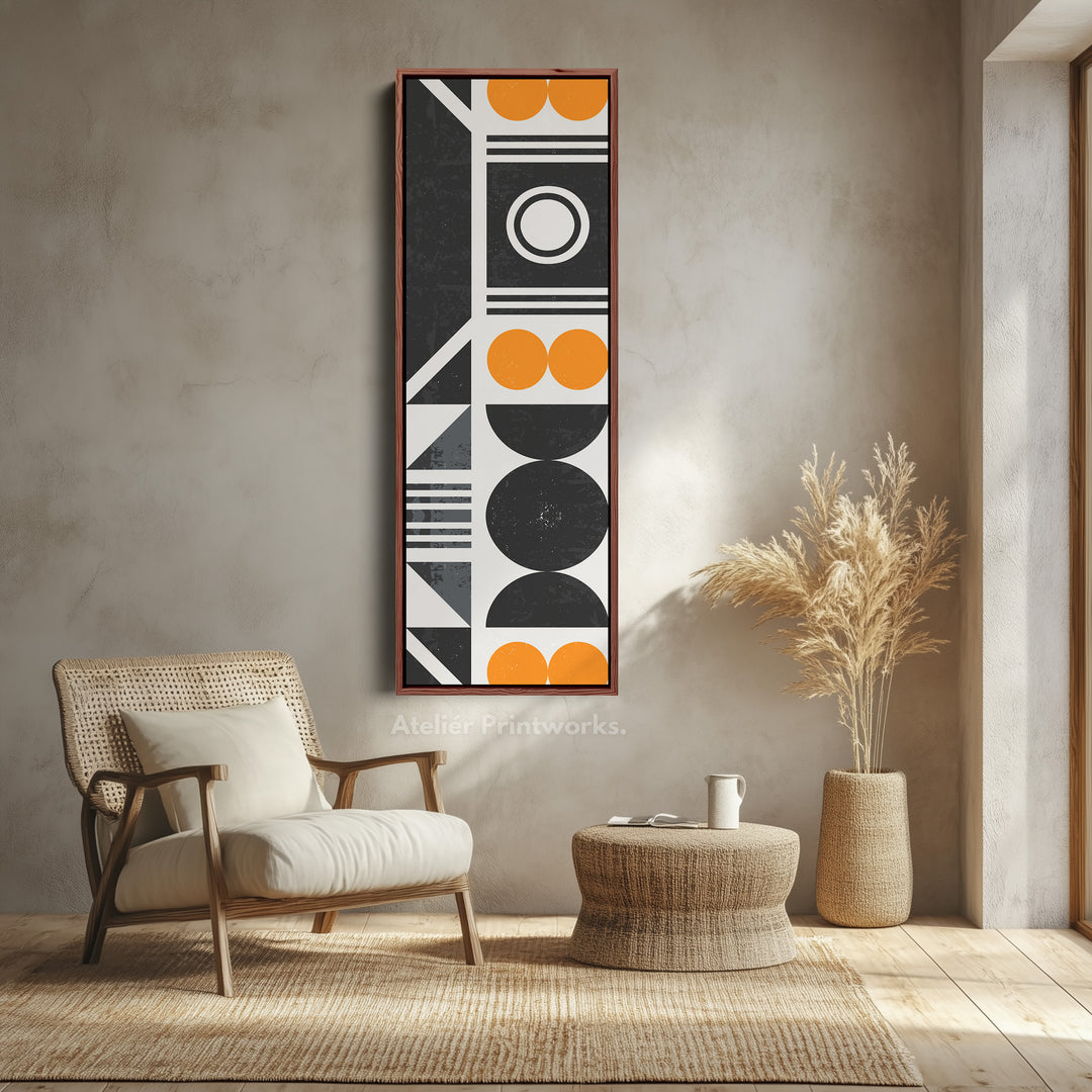 Retro Geometric Circles Vertical Framed Canvas Wall Art for Living Room or Hallway