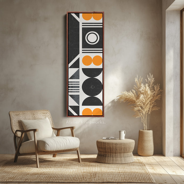 Retro Geometric Circles Vertical Framed Canvas Wall Art for Living Room or Hallway