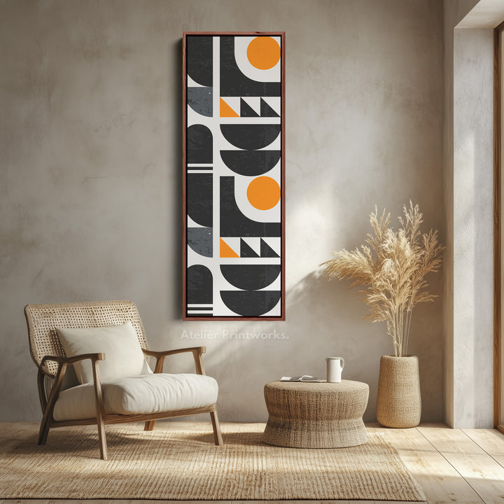 Modern Geometric Sun Vertical Framed Canvas Wall Art for Office or Studio