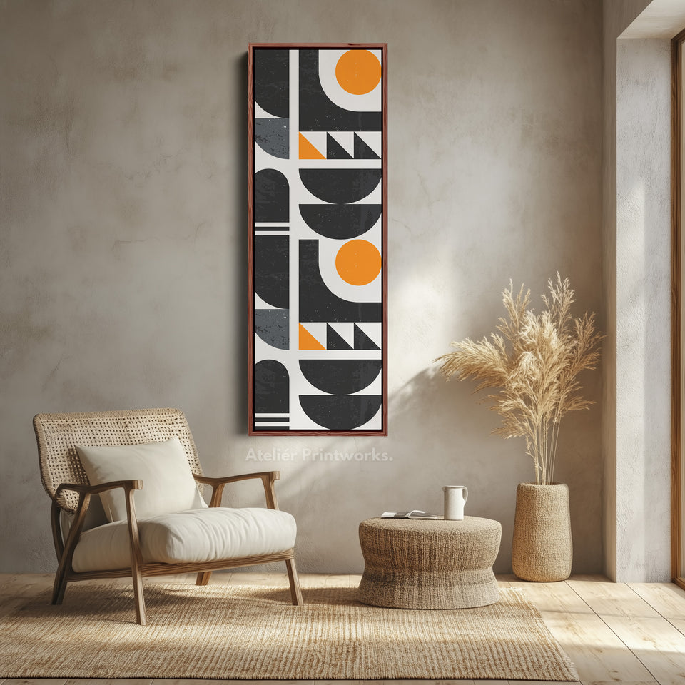 Modern Geometric Sun Vertical Framed Canvas Wall Art for Office or Studio