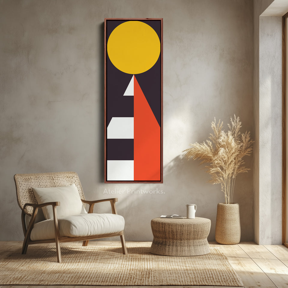 Modern Sun Geometry Vertical Framed Canvas Wall Art for Bedroom or Living Room