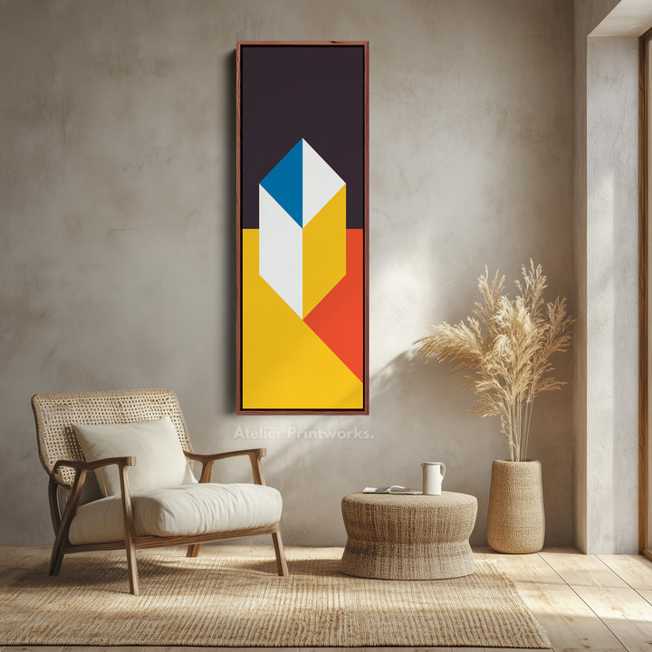 Abstract Cube Geometry Vertical Framed Canvas Wall Art for Office or Hallway
