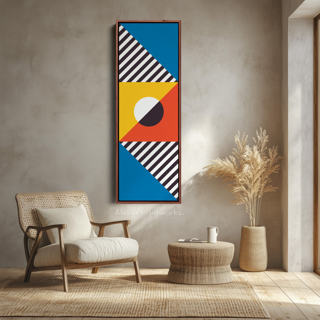 Bauhaus Stripes and Shapes Vertical Framed Canvas Wall Art for Living Room or Office