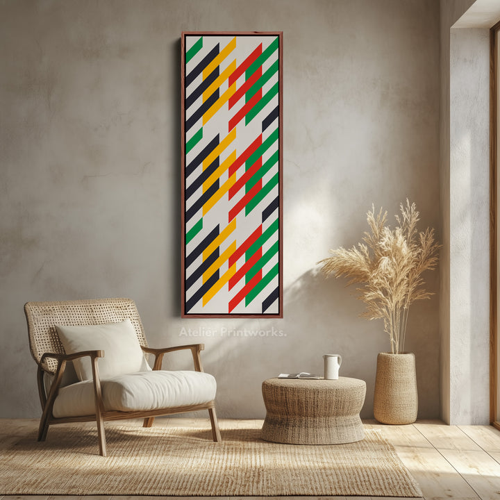 Modern Color Stripe Vertical Framed Canvas Wall Art for Living Room or Office