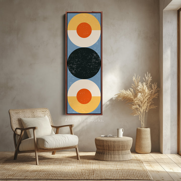 Retro Sun Circles Vertical Framed Canvas Wall Art for Hallway or Bedroom