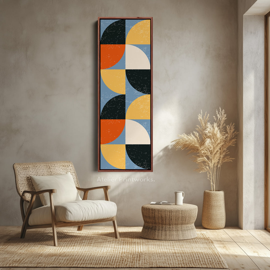 Geometric Half Circle Pattern Vertical Framed Canvas Wall Art for Bedroom or Hallway
