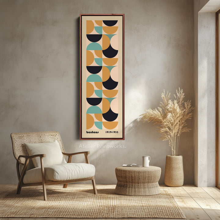 Retro Bauhaus Overlapping Shapes Vertical Framed Canvas Wall Art for Living Room or Study