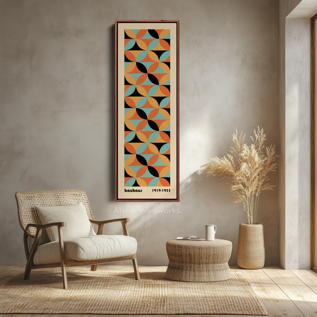 Bold Yellow Bauhaus Geometry Vertical Framed Canvas Wall Art for Office or Hallway