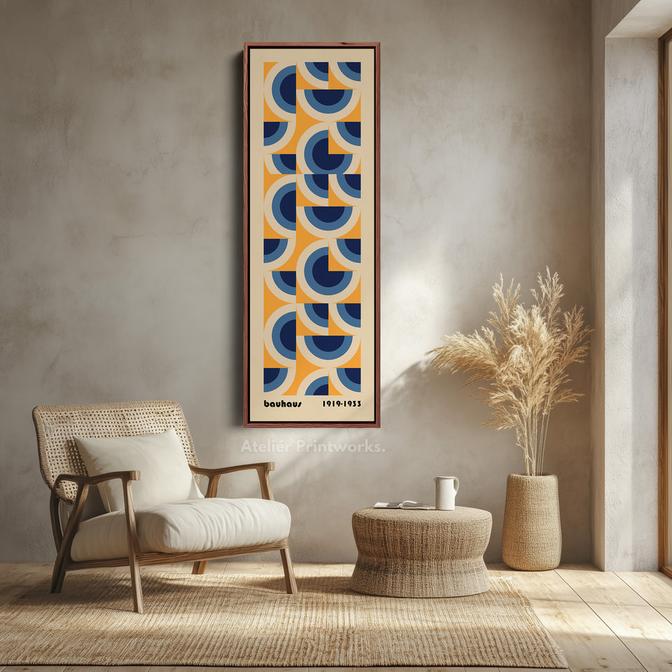 Bunte Retro Bauhaus-Kurven Vertikale Gerahmte Leinwand Wandkunst für Wohnzimmer oder Flur