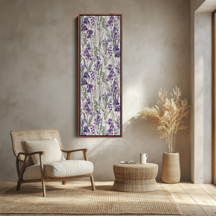 Tall Wall Art Purple Botanical Flowers Skinny Wall Art For Hallway