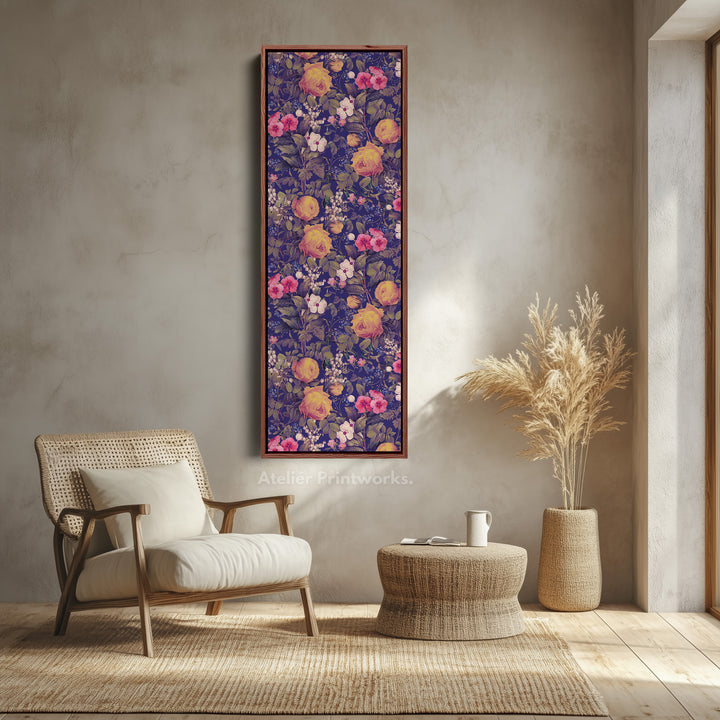 Vertical Wall Art Yellow Roses Botanical Canvas For Living Room