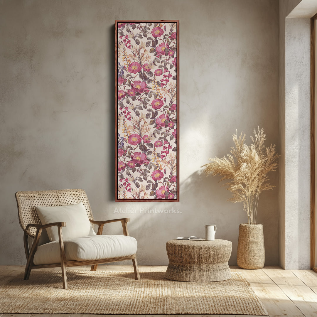 Tall Canvas Wall Art Pink Wildflowers Vertical Framed Canvas For Bedroom