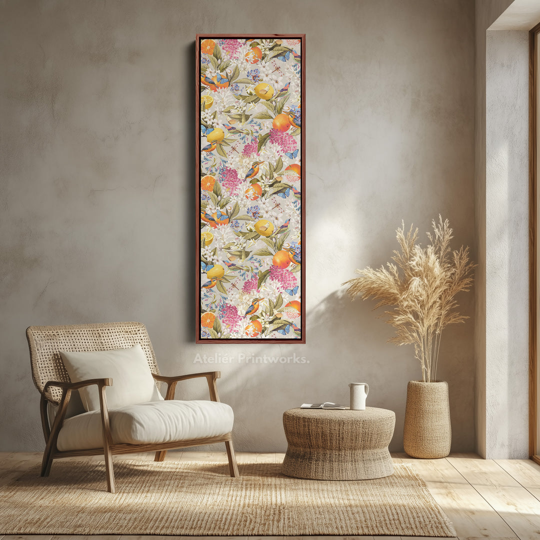 Tall Canvas Wall Art Botanical Oranges And Flowers Vertical Wall Art For Kitchen