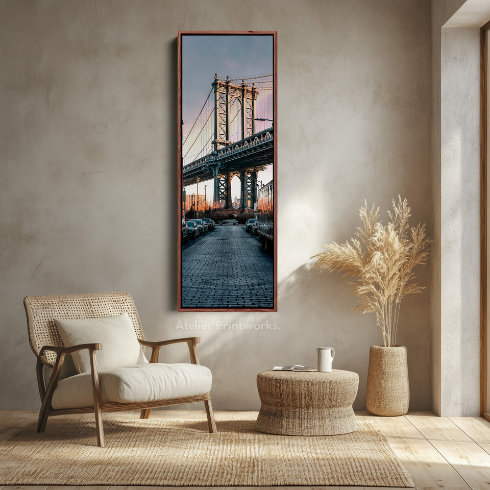 Narrow Wall Art Manhattan Bridge Vertical Framed Canvas For Hallway