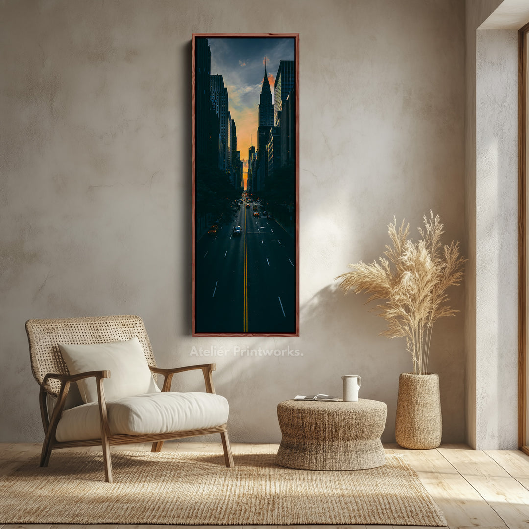 Thin Wall Art City Sunset Vertical Canvas For Living Room
