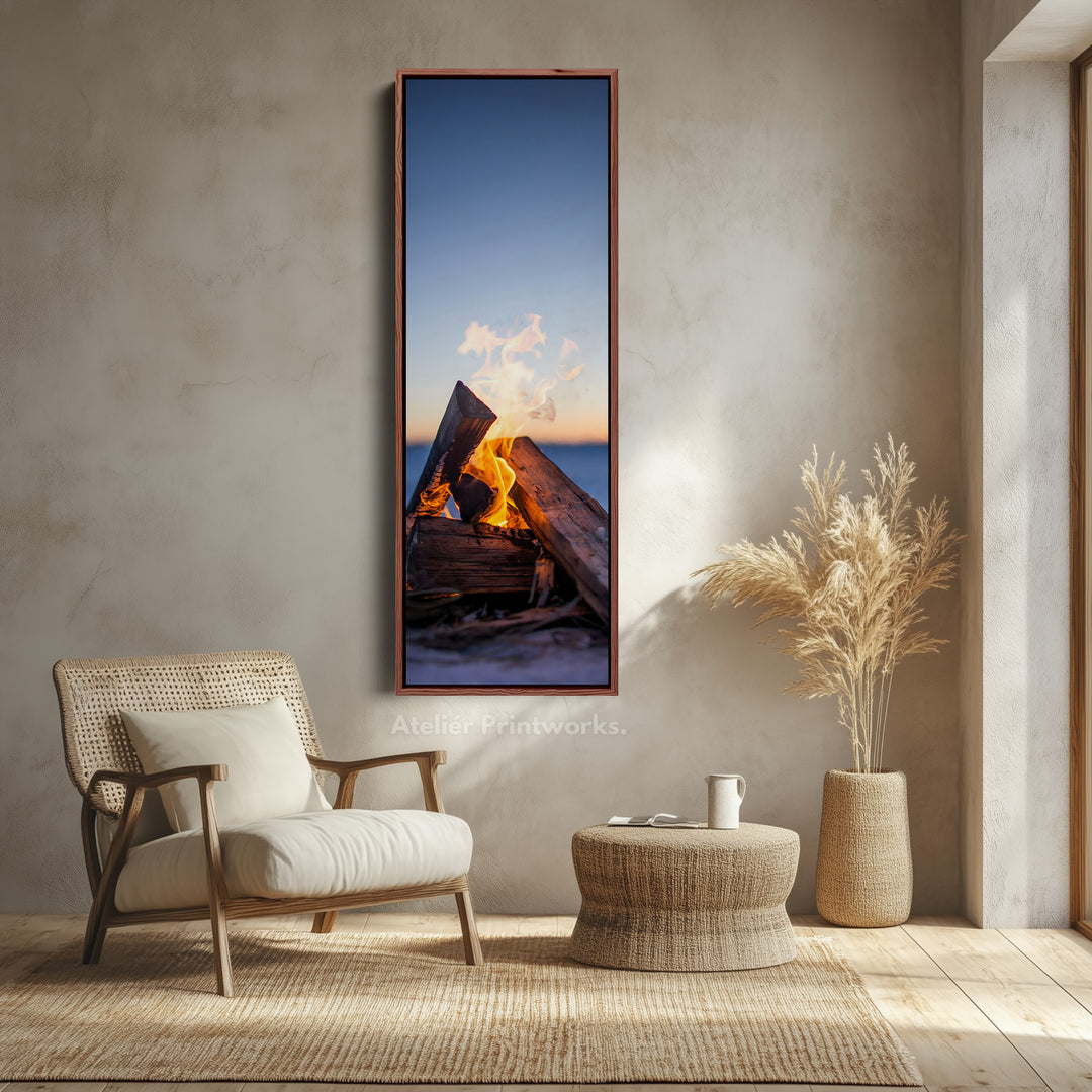Long Vertical Canvas Campfire Flames Skinny Wall Art For Living Room