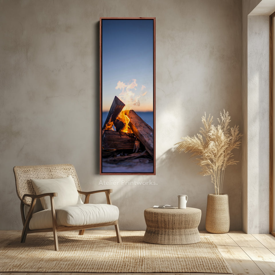 Long Vertical Canvas Campfire Flames Skinny Wall Art For Living Room