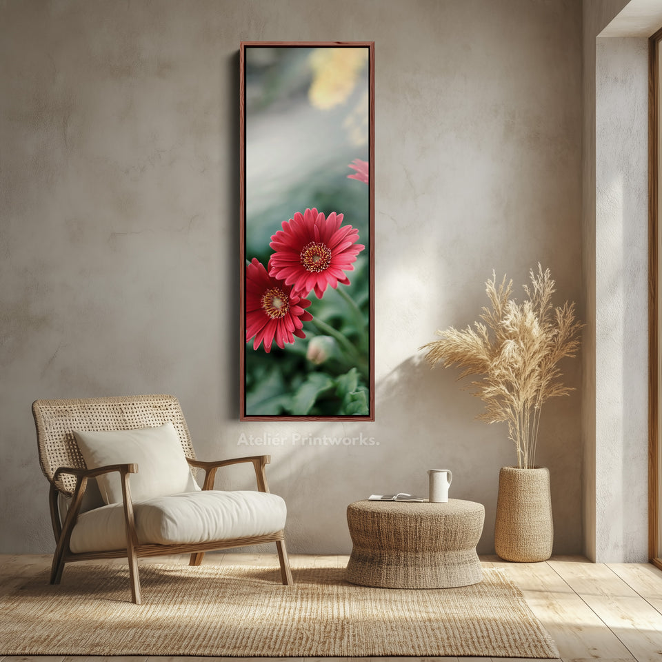 Vertical Wall Art Red Flowers Narrow Wall Art For Bedroom