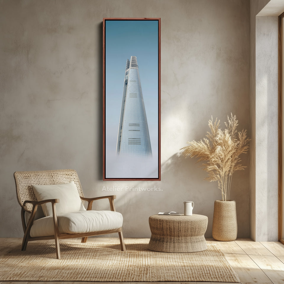Narrow Wall Art Modern City Tower Vertical Framed Canvas For Office