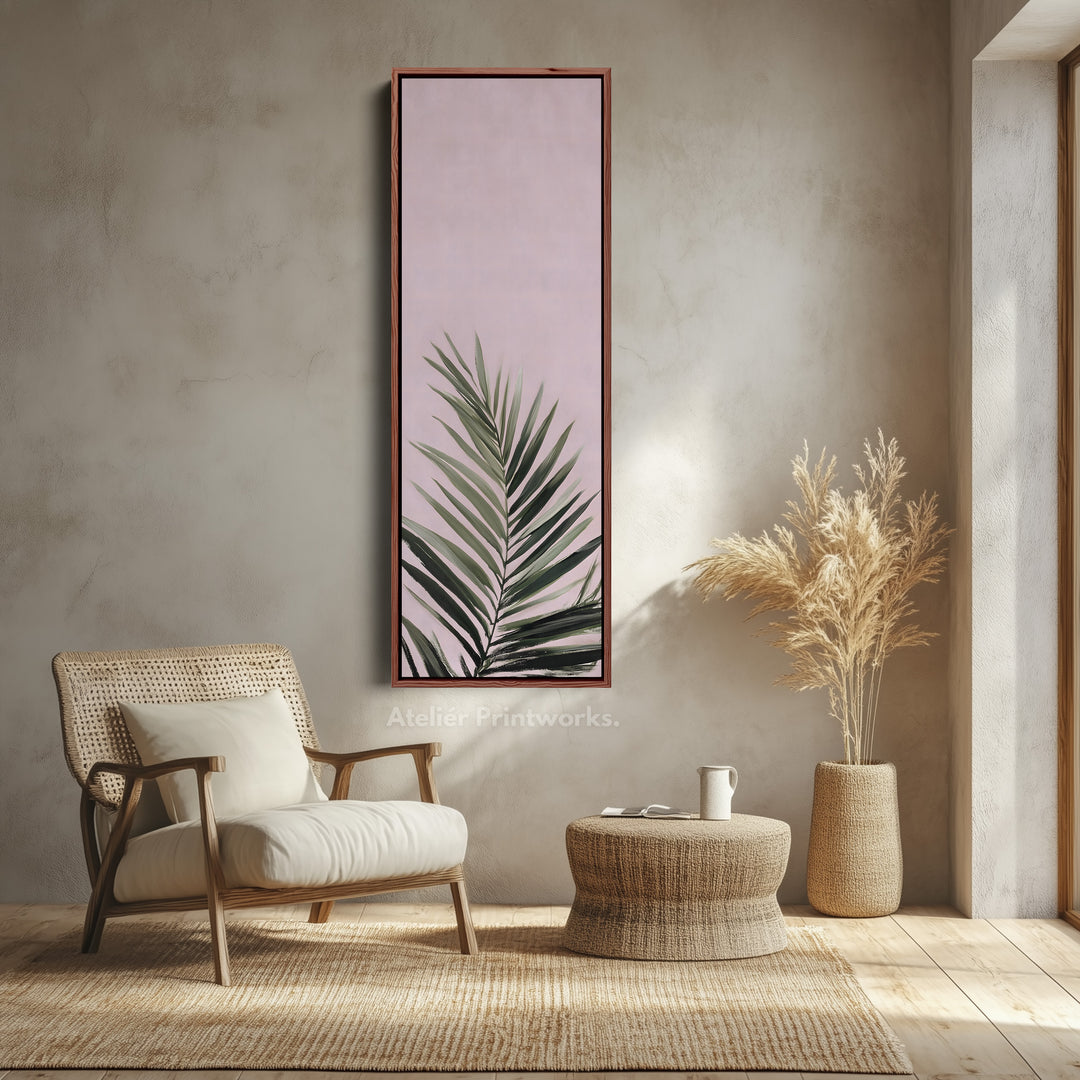 Vertical Wall Art Pink Fern Tall Canvas For Bedroom