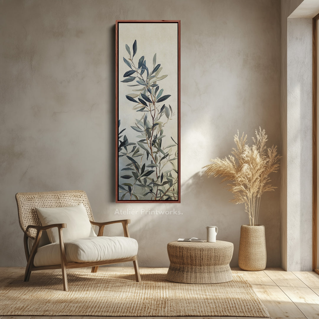 Skinny Wall Art Botanical Olive Branch Vertical Framed Canvas For Kitchen