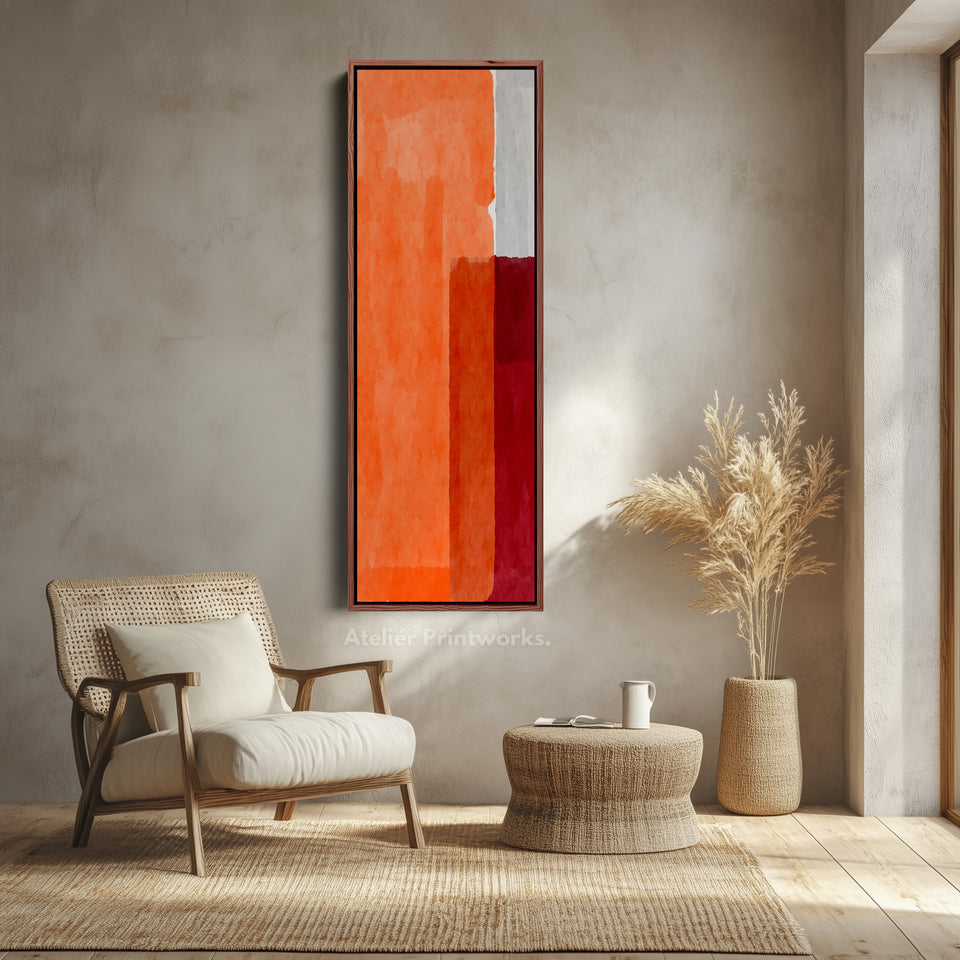 Vertical Framed Canvas Orange Red Geometric Pattern For Office