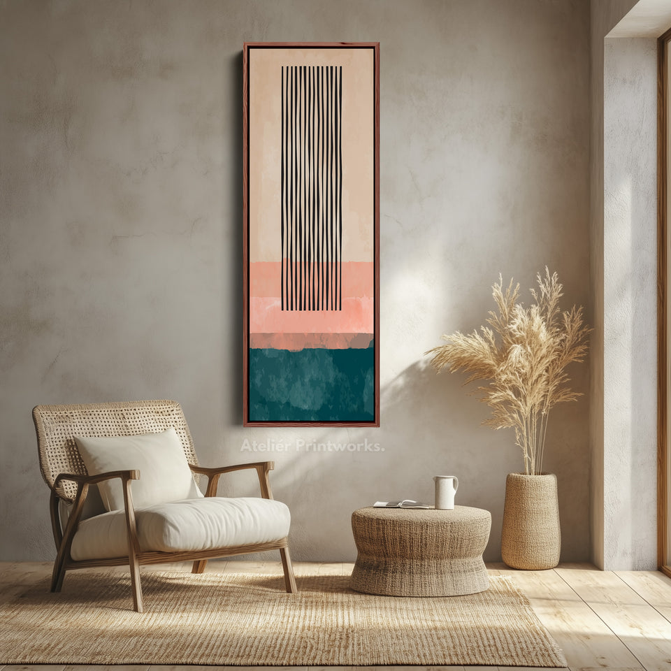 Long Vertical Canvas Orange Blue Tall Modern Abstract Wall Art