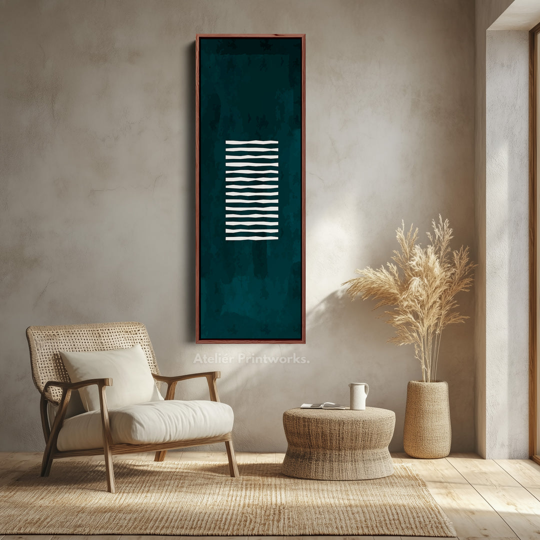 Skinny Wall Art Green White Vertical Framed Canvas For Hallway