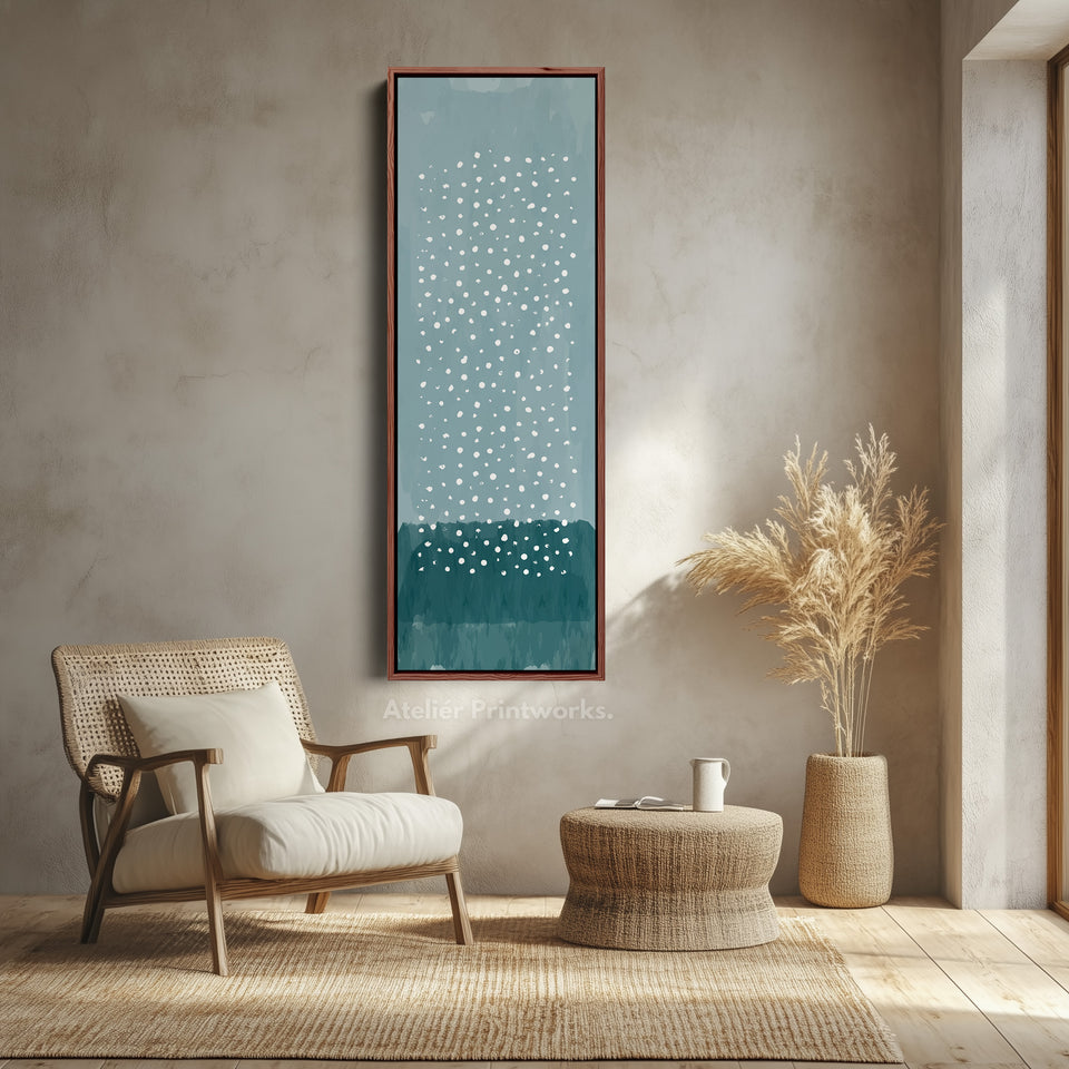 Vertical Framed Canvas Blue Dots Tall Canvas Wall Art For Bedroom