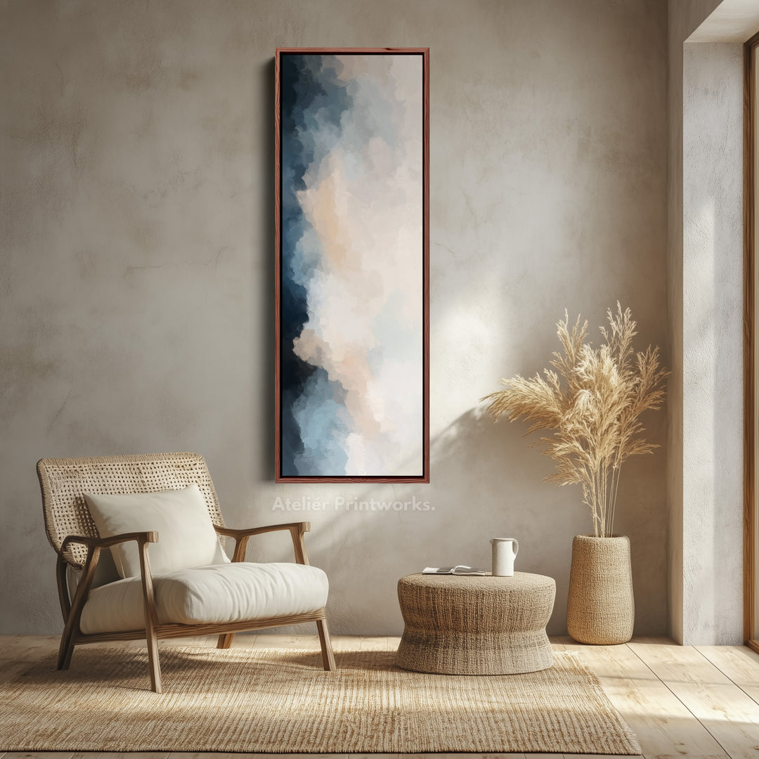 Vertical Wall Art Blue Beige Tall Modern Abstract Wall Art